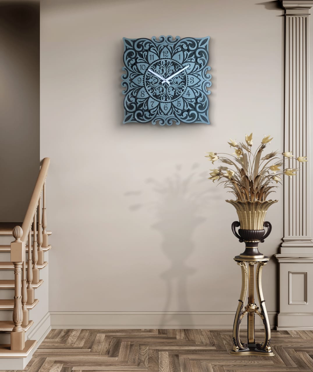 Vriksha Kala Wooden Mandala Wall Clock – Floral Décor