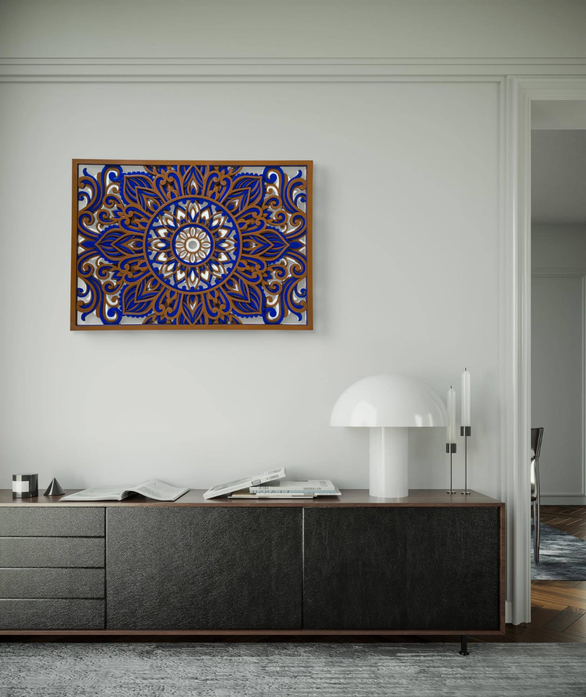 Neelambara Mandala Wall Art – Blue & Gold 3D Décor