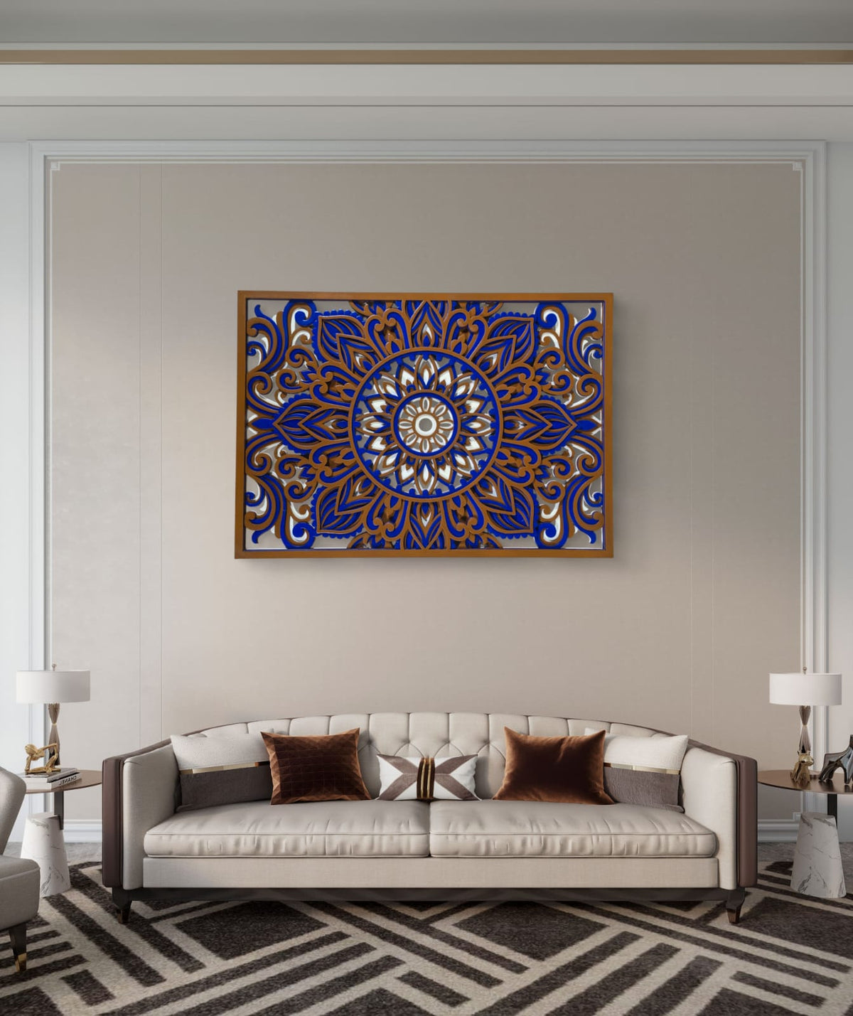 Neelambara Mandala Wall Art – Blue & Gold 3D Décor