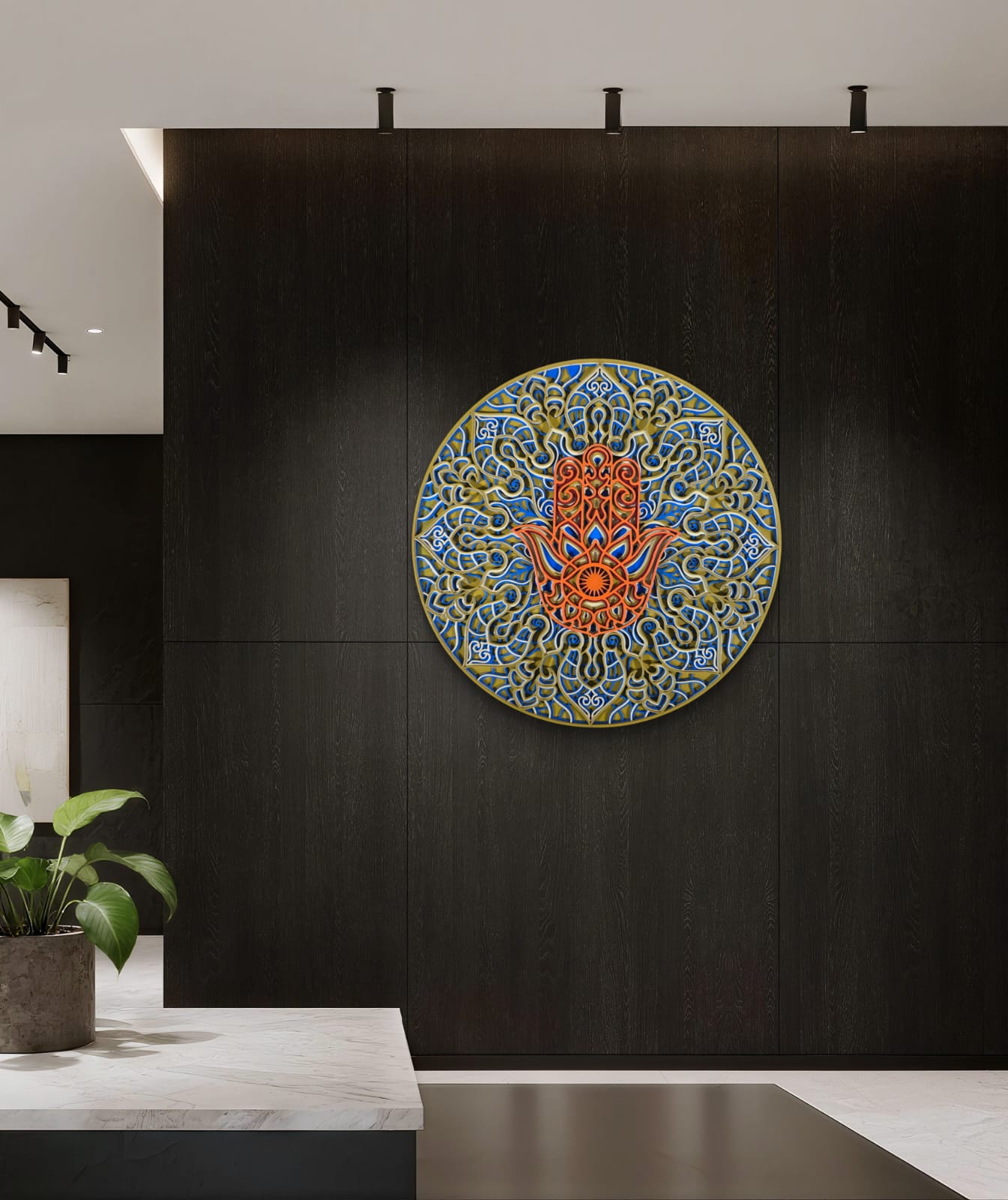Neel Suraksha Hamsa Mandala Wall Art – Blue & Gold