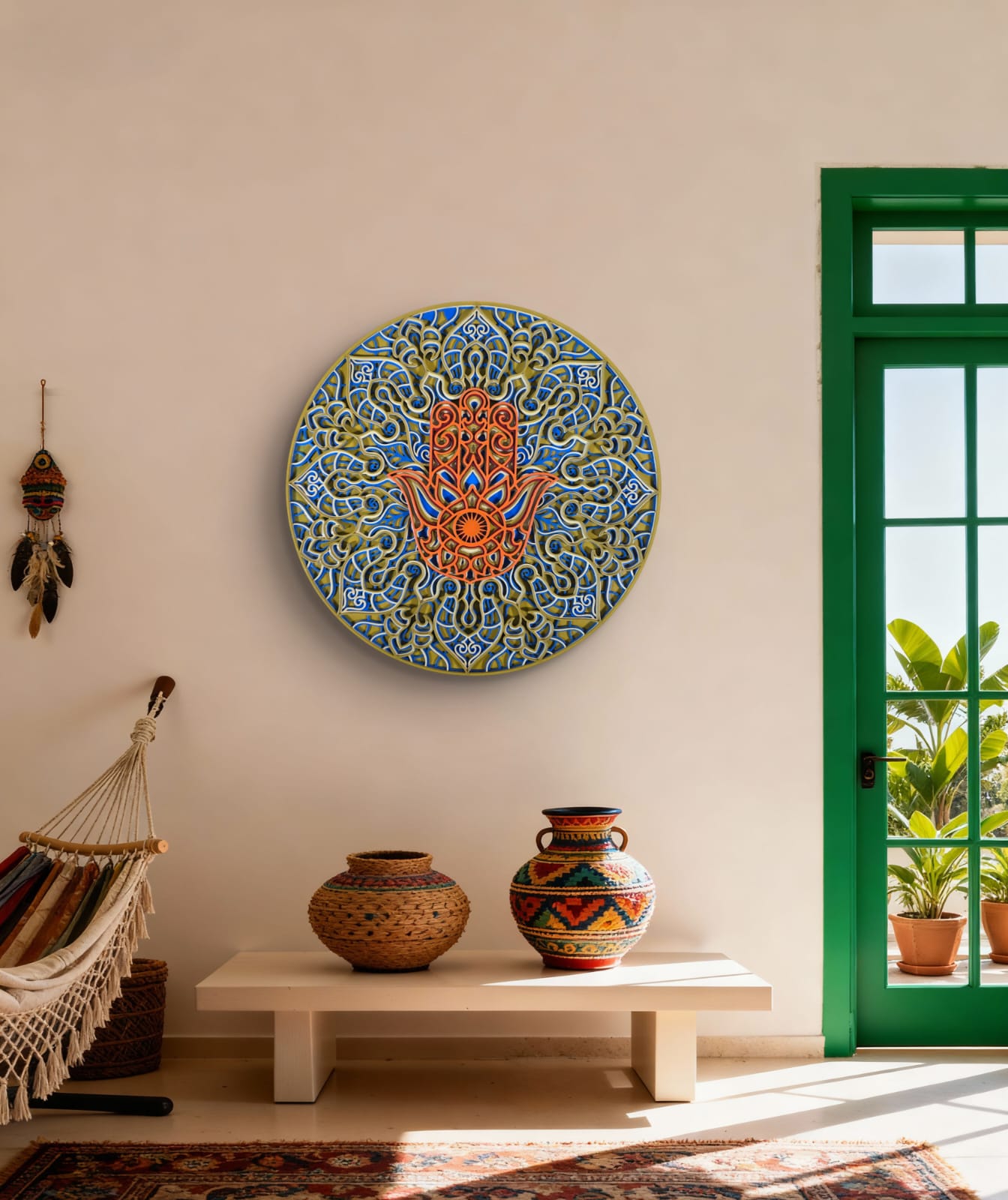 Neel Suraksha Hamsa Mandala Wall Art – Blue & Gold