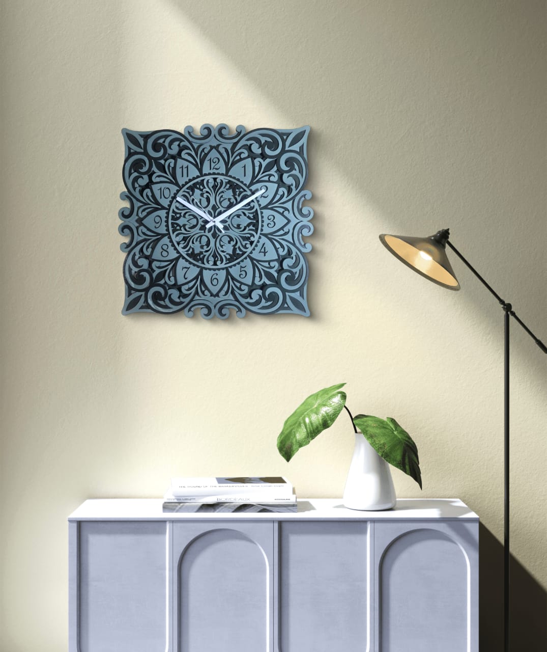 Vriksha Kala Wooden Mandala Wall Clock – Floral Décor