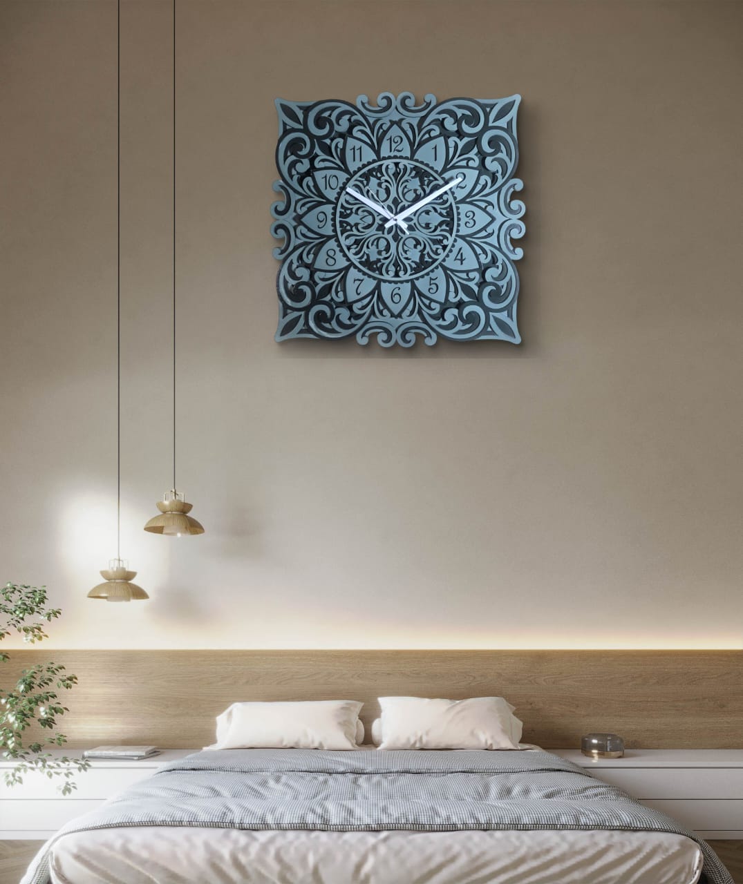 Vriksha Kala Wooden Mandala Wall Clock – Floral Décor