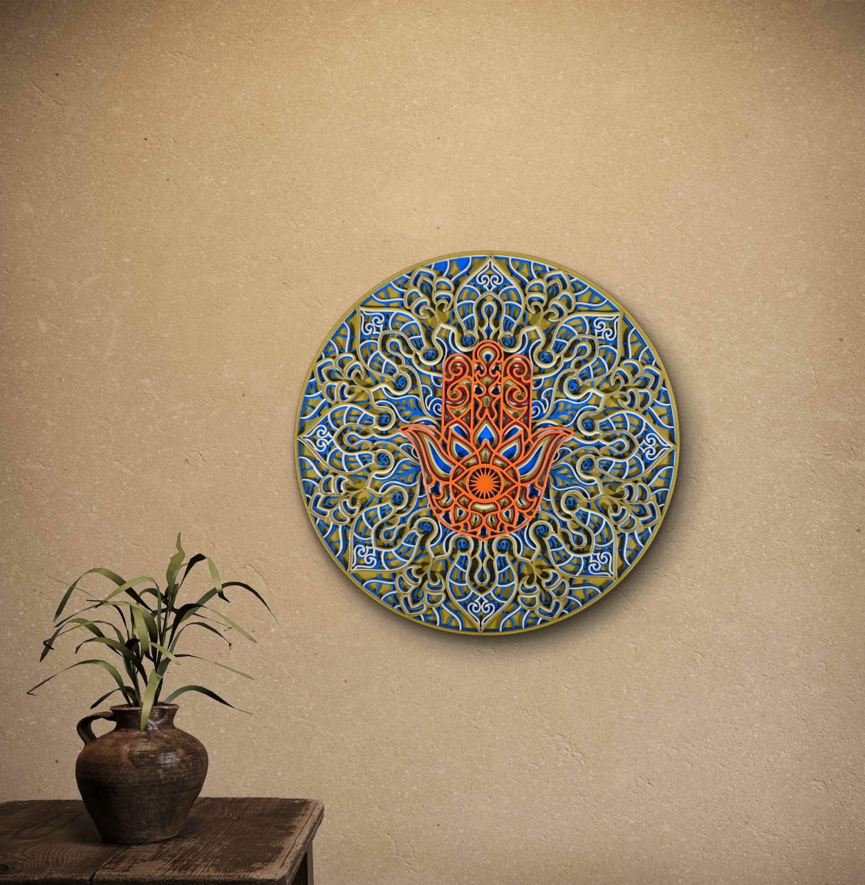 Neel Suraksha Hamsa Mandala Wall Art – Blue & Gold