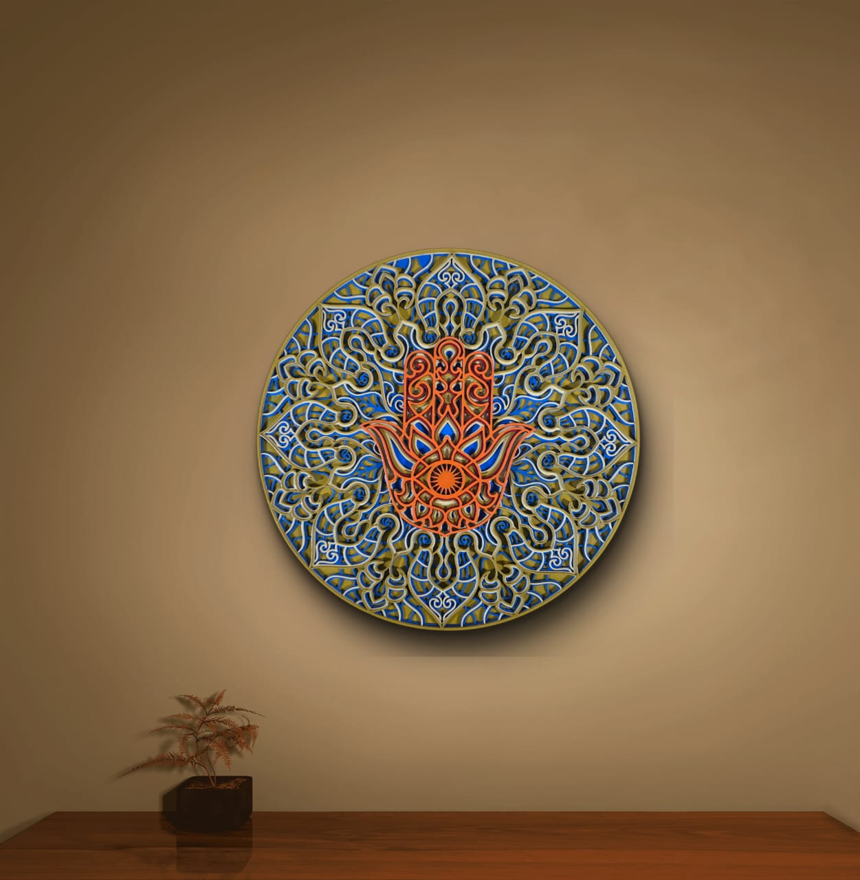 Neel Suraksha Hamsa Mandala Wall Art – Blue & Gold
