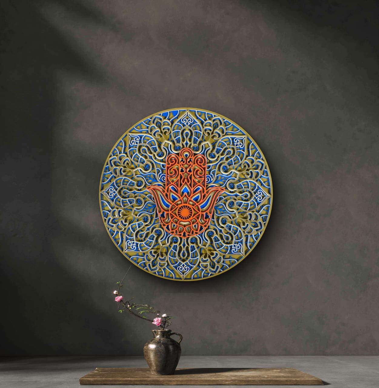Neel Suraksha Hamsa Mandala Wall Art – Blue & Gold
