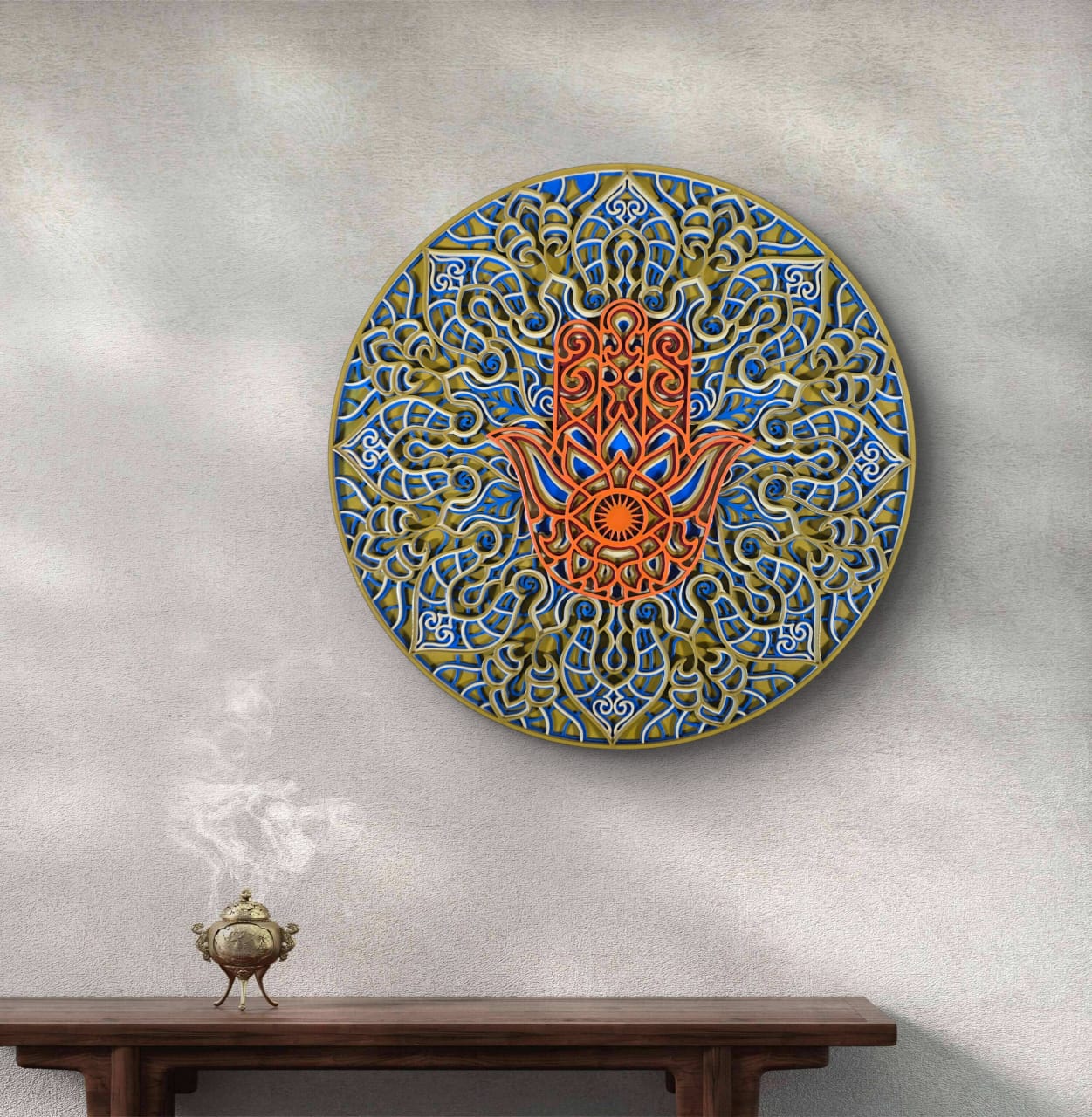 Neel Suraksha Hamsa Mandala Wall Art – Blue & Gold