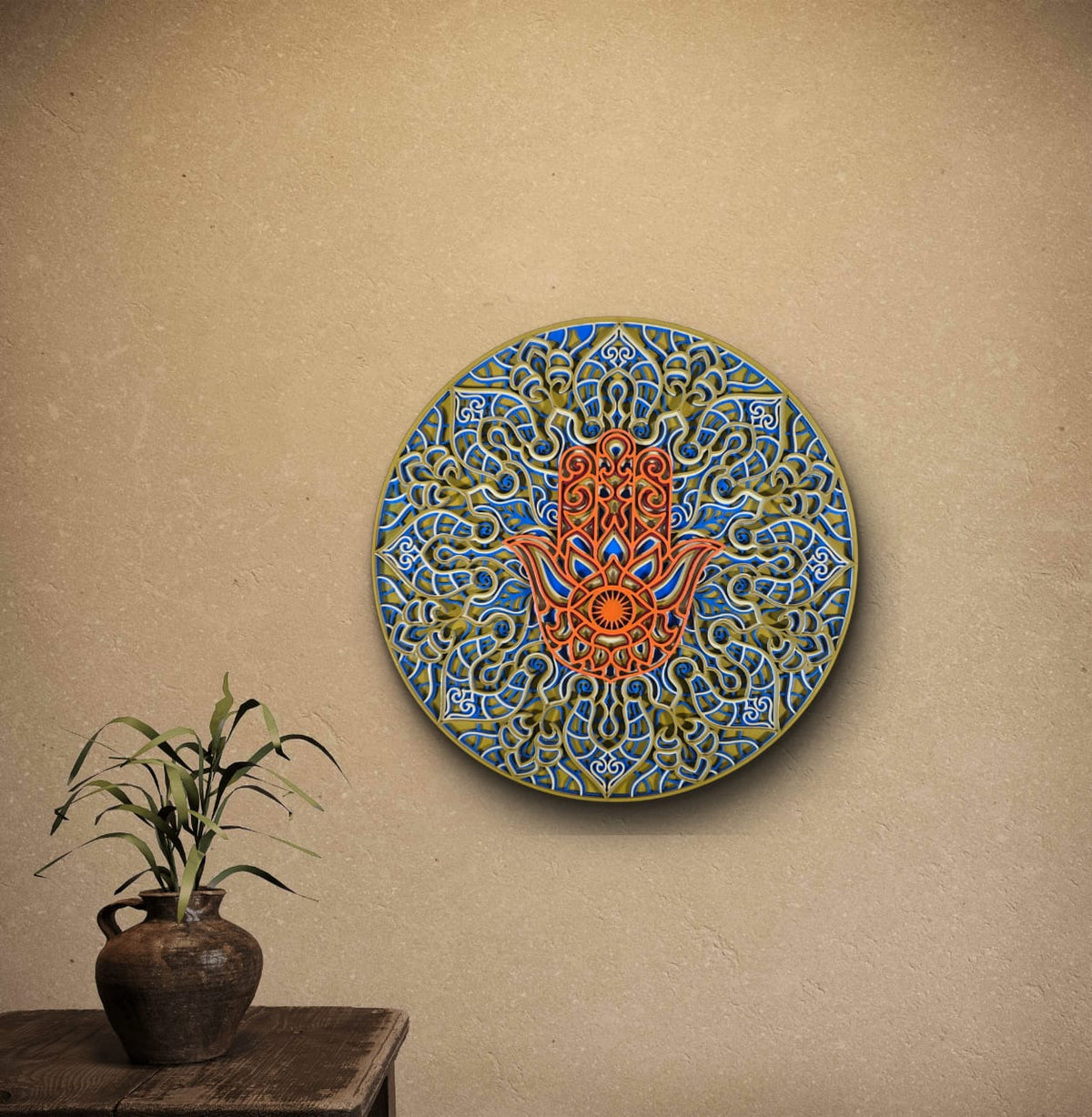 Neel Suraksha Hamsa Mandala Wall Art – Blue & Gold