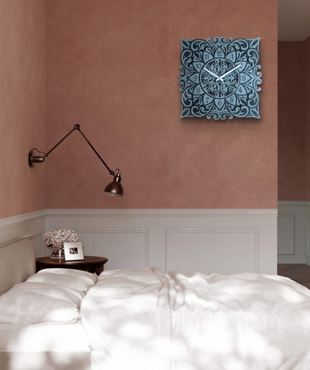 Vriksha Kala Wooden Mandala Wall Clock – Floral Décor