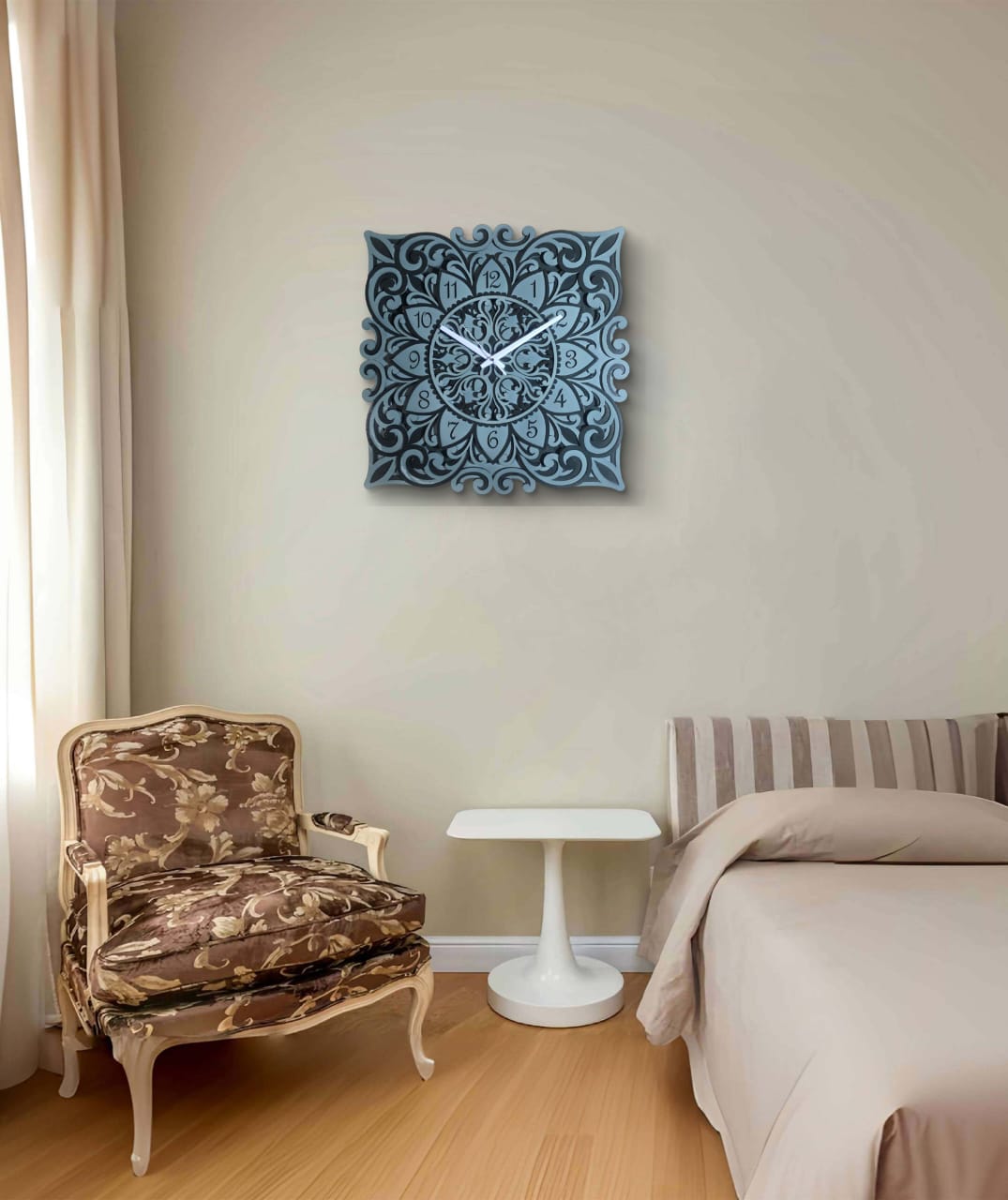 Vriksha Kala Wooden Mandala Wall Clock – Floral Décor