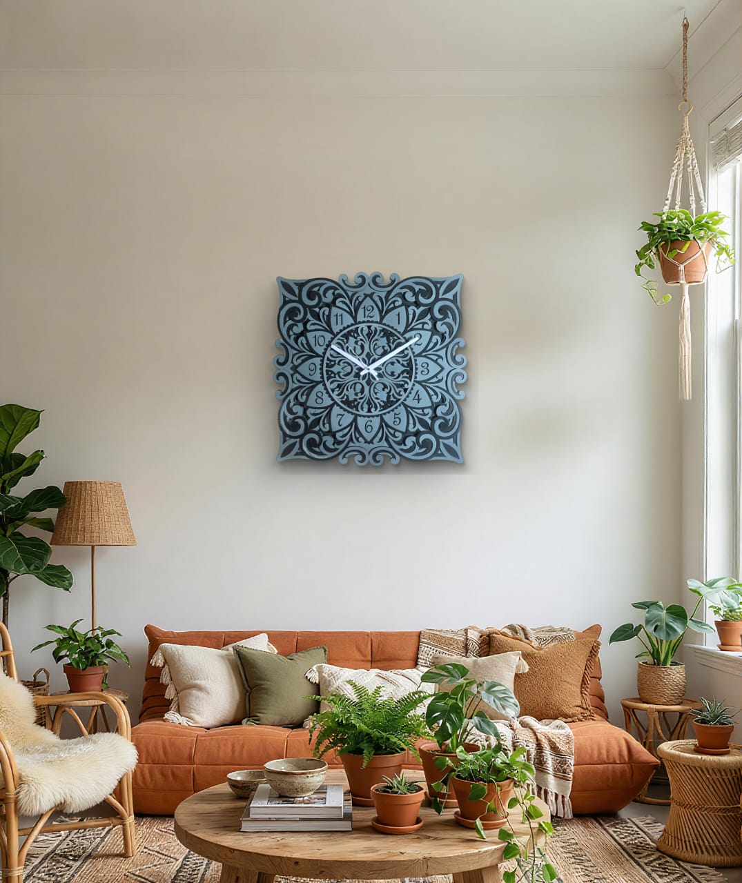 Vriksha Kala Wooden Mandala Wall Clock – Floral Décor