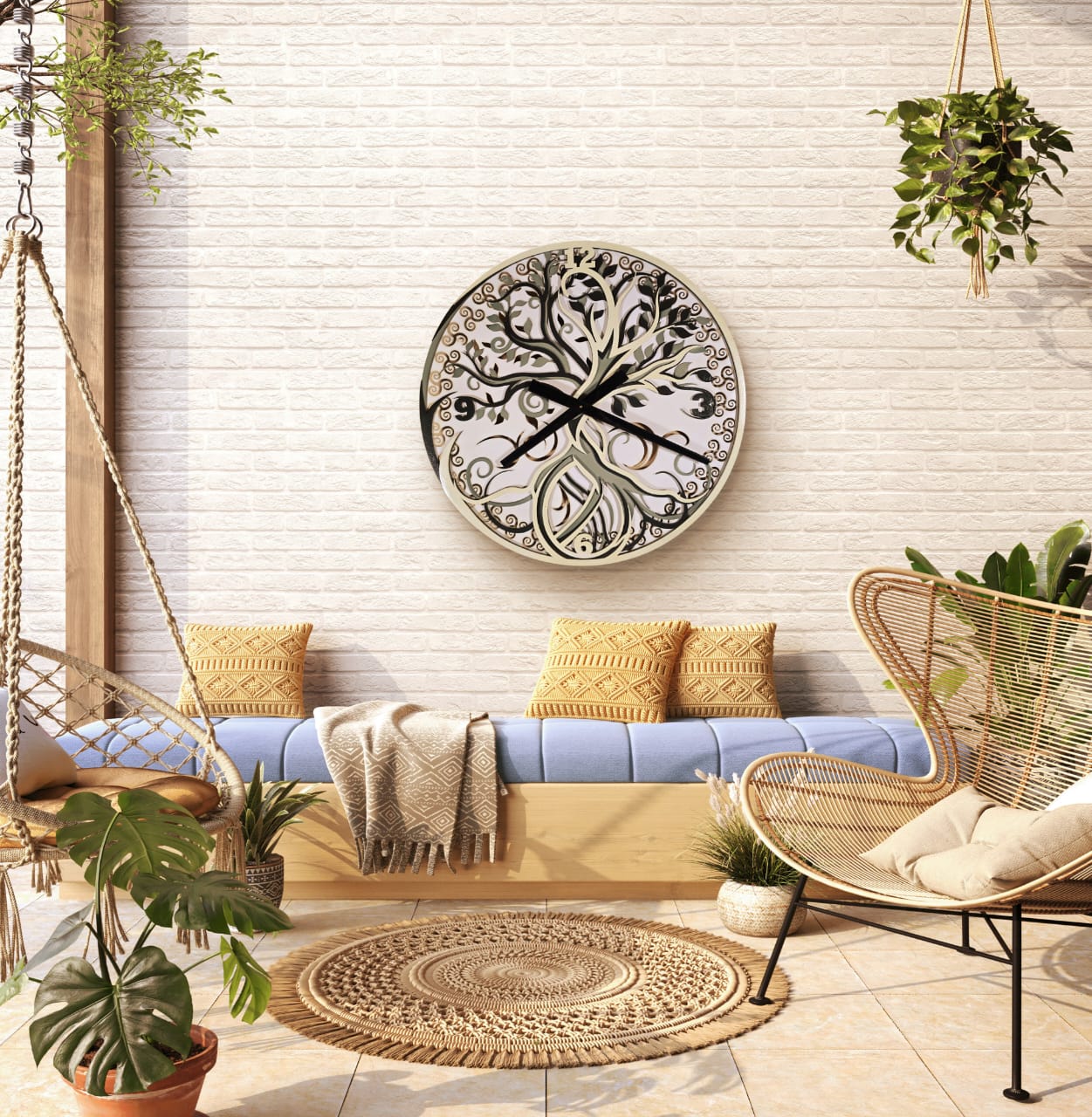 Tree of Life Wall Clock – Ivory & Gold Decorative Wooden Clock