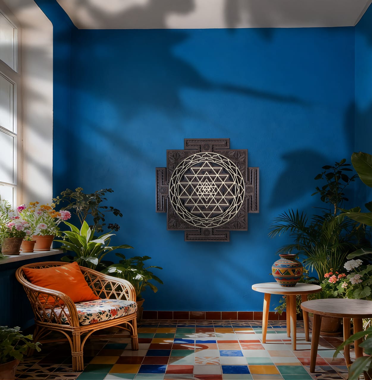 Wooden Sri Yantra Wall Art – Sacred Geometry Décor