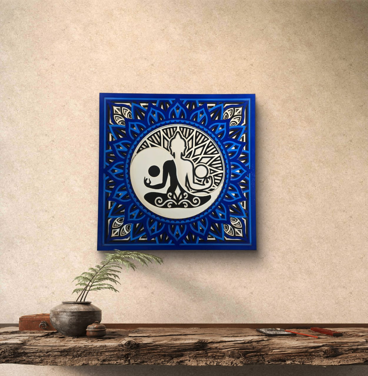 Tatva Harmony Yin Yang Buddha Wooden Mandala Wall Art