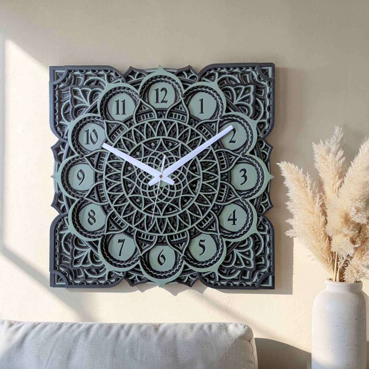 Ivory Arabesque Wall Clock – Floral Decorative Wooden Clock