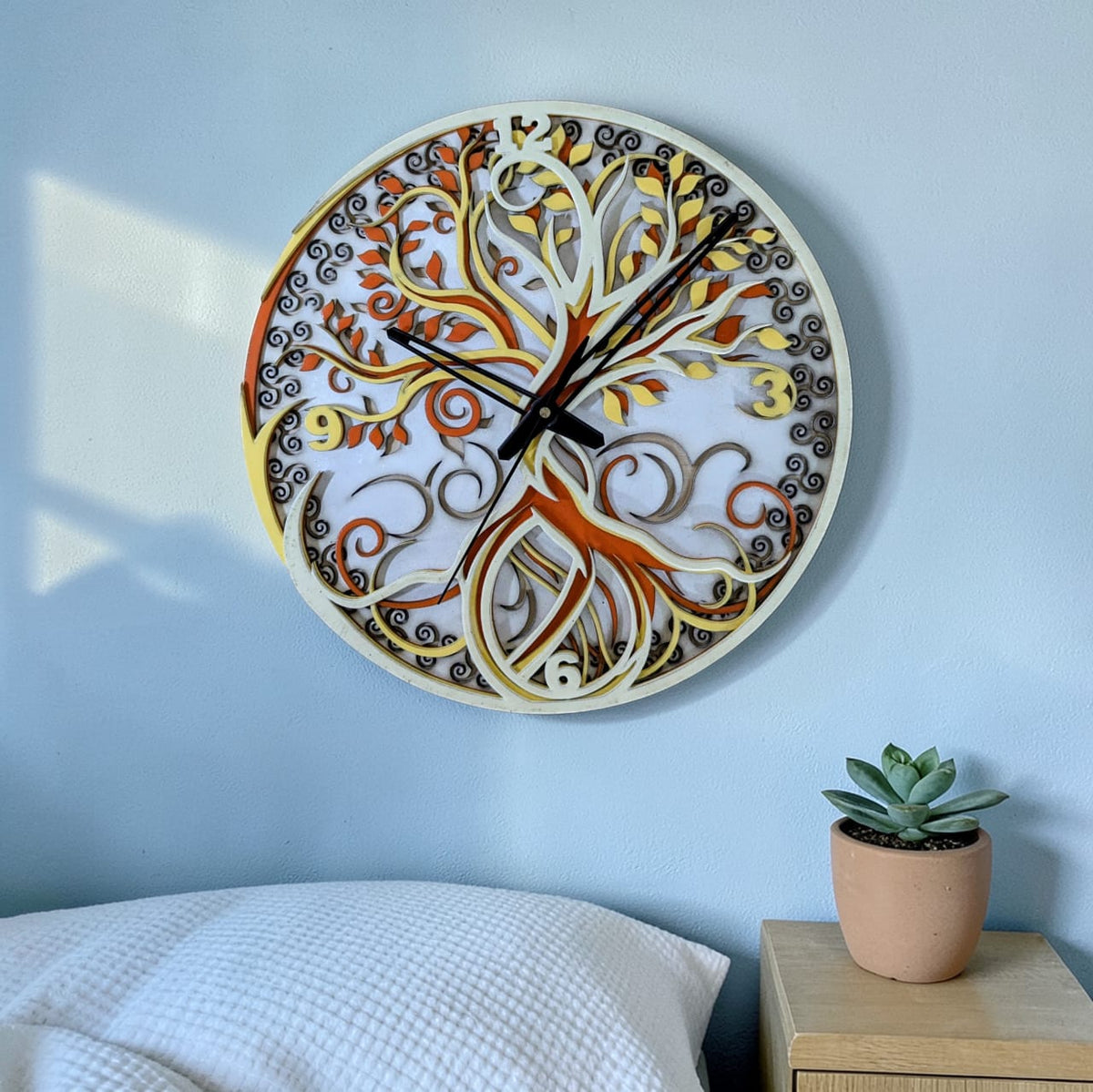 Tree of Life Wall Clock – Ivory & Gold Decorative Wooden Clock
