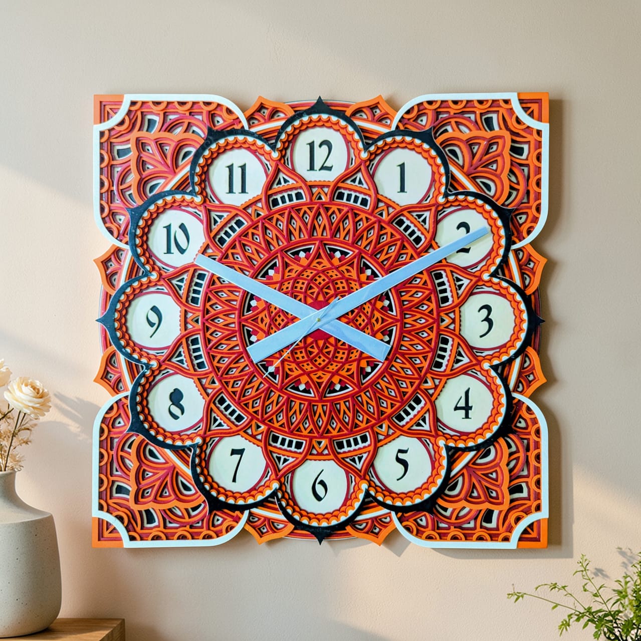 Sunburst Mandala Wall Clock