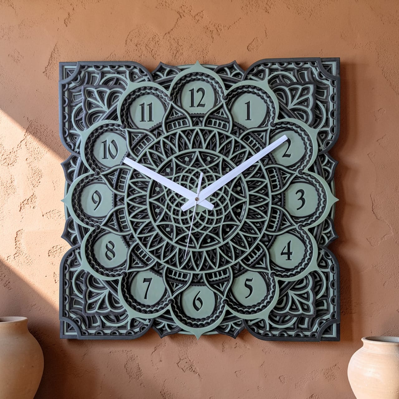 Ivory Arabesque Wall Clock – Floral Decorative Wooden Clock