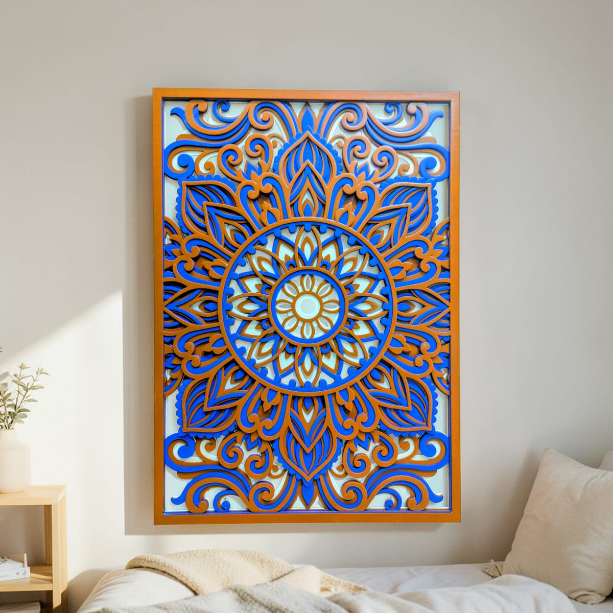 Neelambara Mandala Wall Art – Blue & Gold 3D Décor