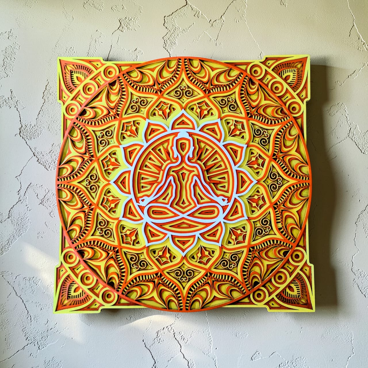Solar Zen Mandala Wall Art – Meditating Buddha Wooden Décor