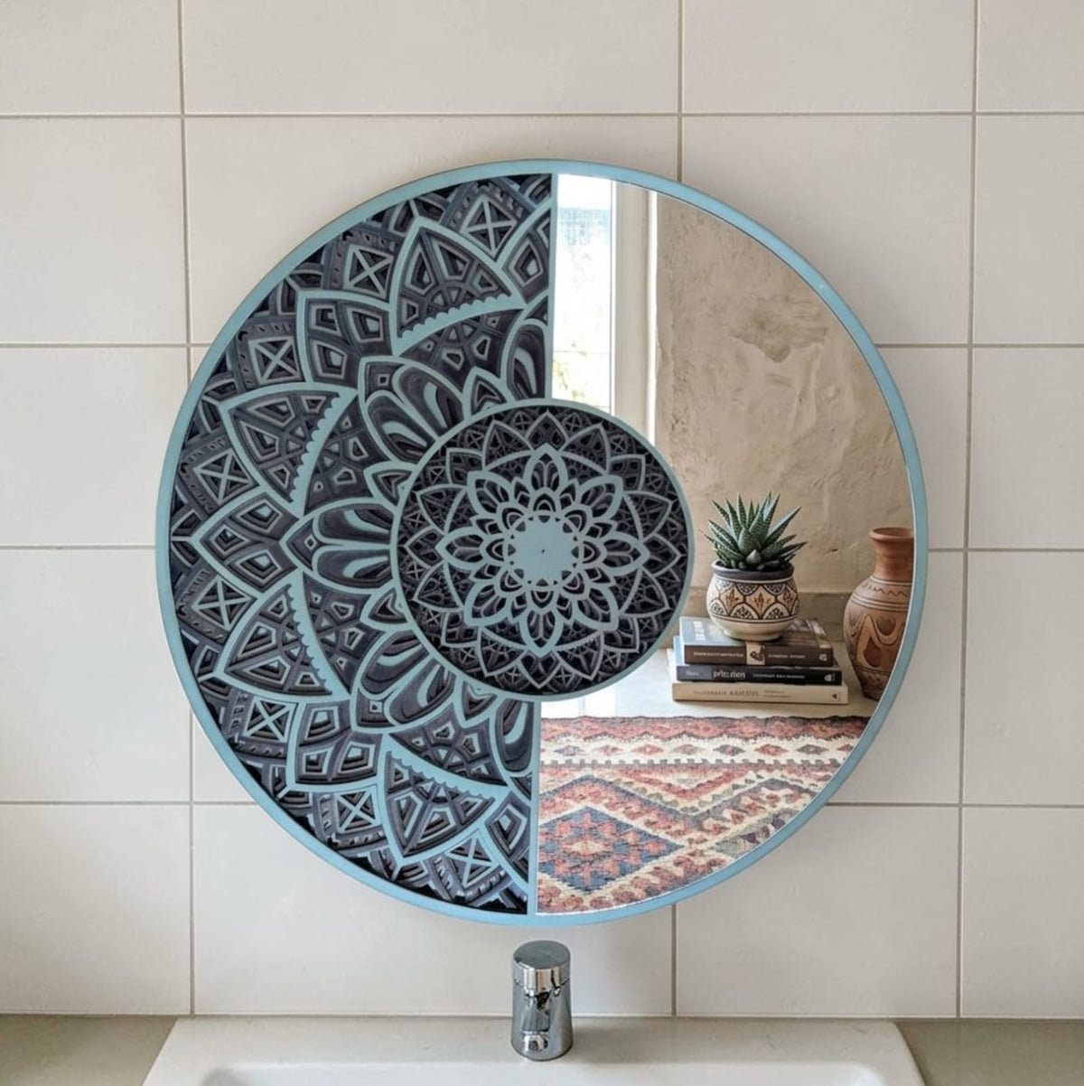 Eclipse Mandala Mirror – Modern Half-Mandala Wall Art