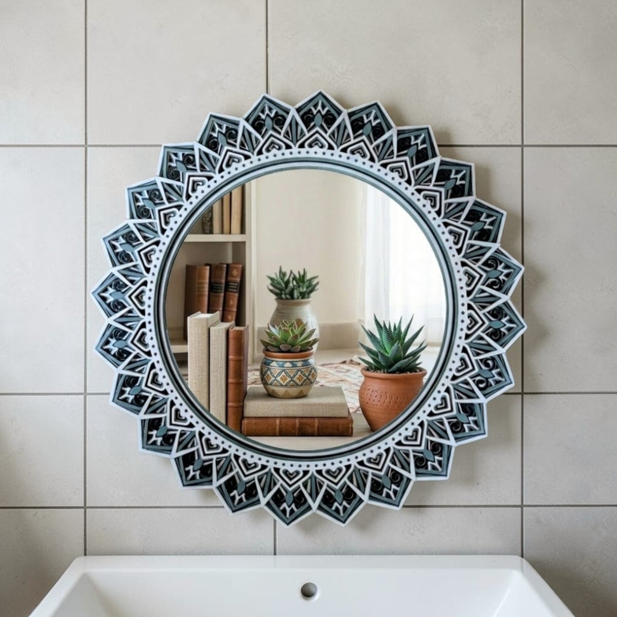 Monochrome Mandala Mirror – Black & White Decorative Wall Art
