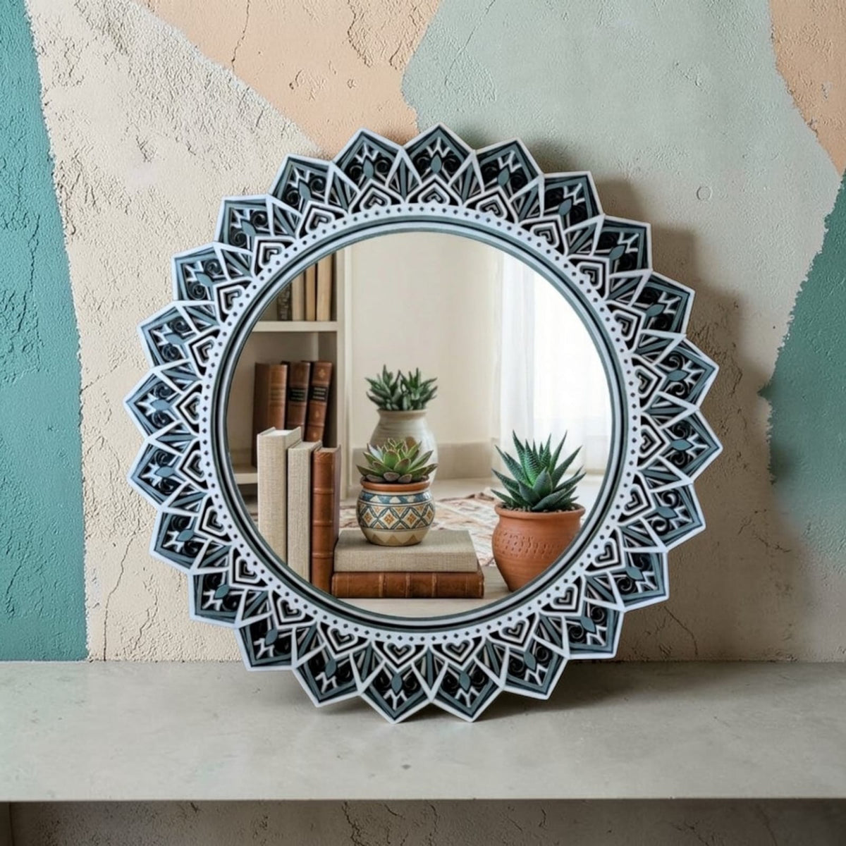 Monochrome Mandala Mirror – Black & White Decorative Wall Art