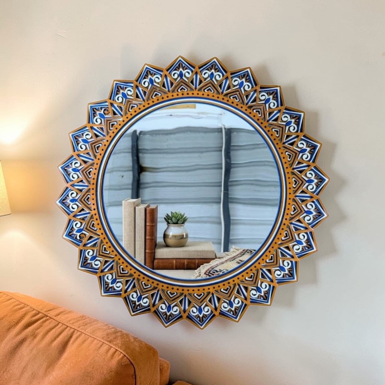 Azure Mandala Mirror – Blue & White Decorative Wall Mirror