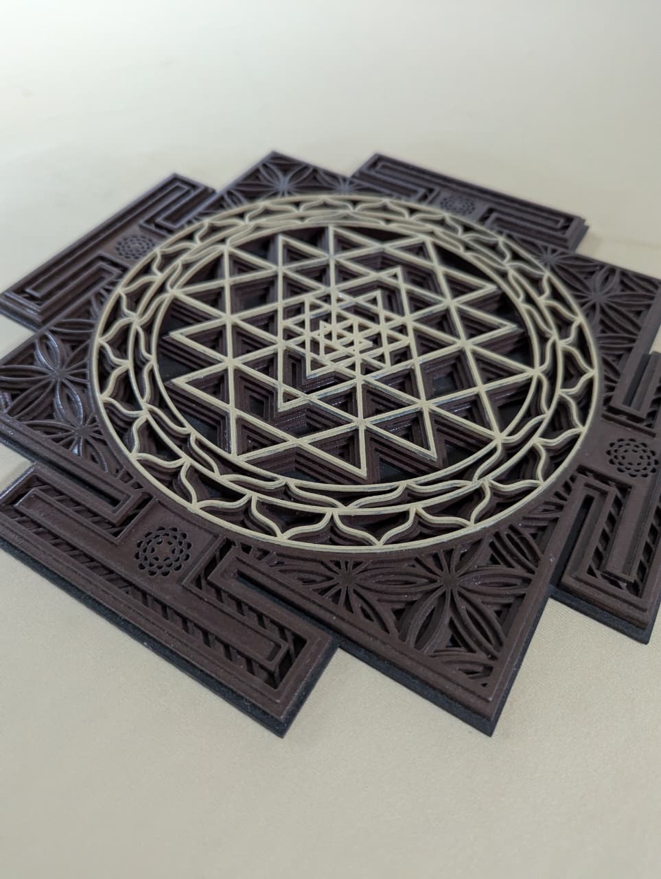 Wooden Sri Yantra Wall Art – Sacred Geometry Décor