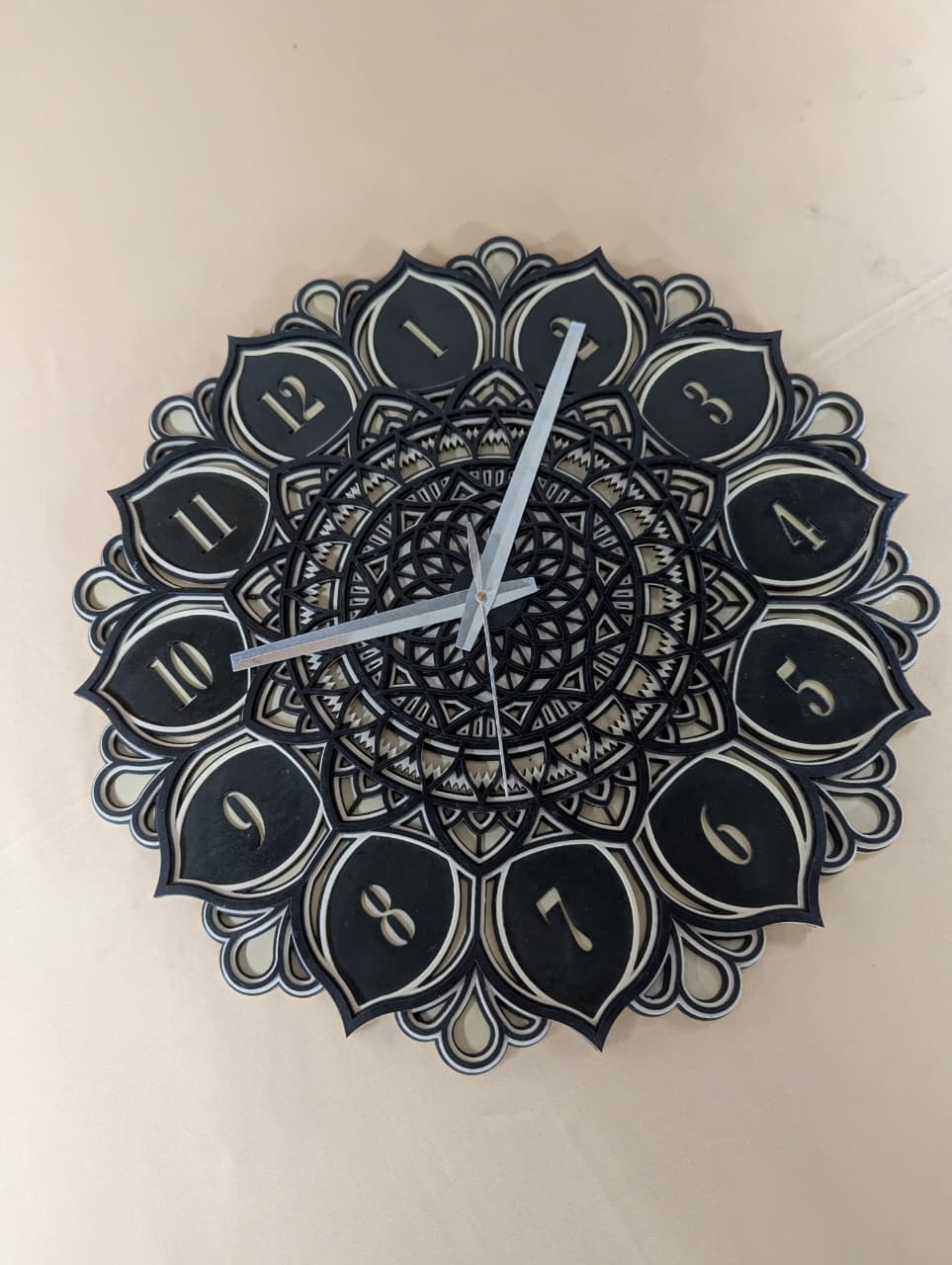 Midnight Lotus Mandala Wall Clock – Black & Ivory Decorative Clock