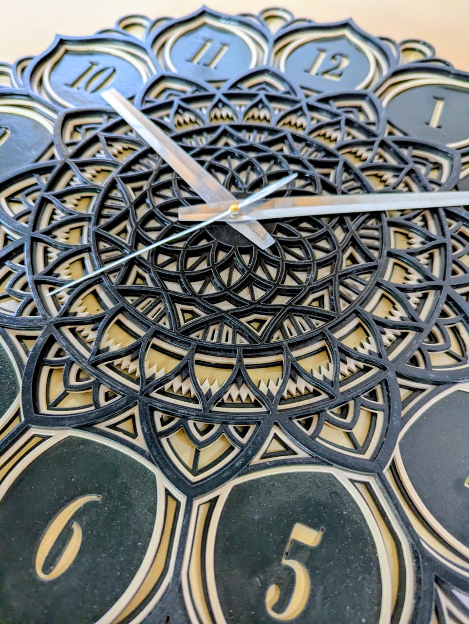 Midnight Lotus Mandala Wall Clock – Black & Ivory Decorative Clock