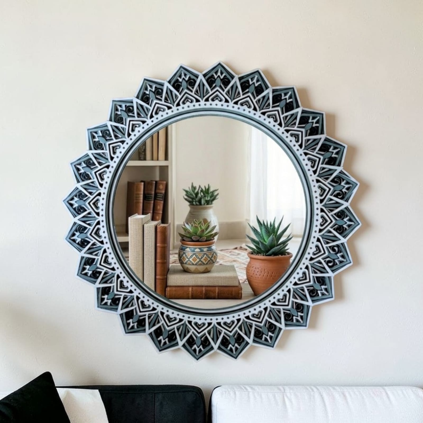 Black and white Monochrome Mandala Mirror wall art