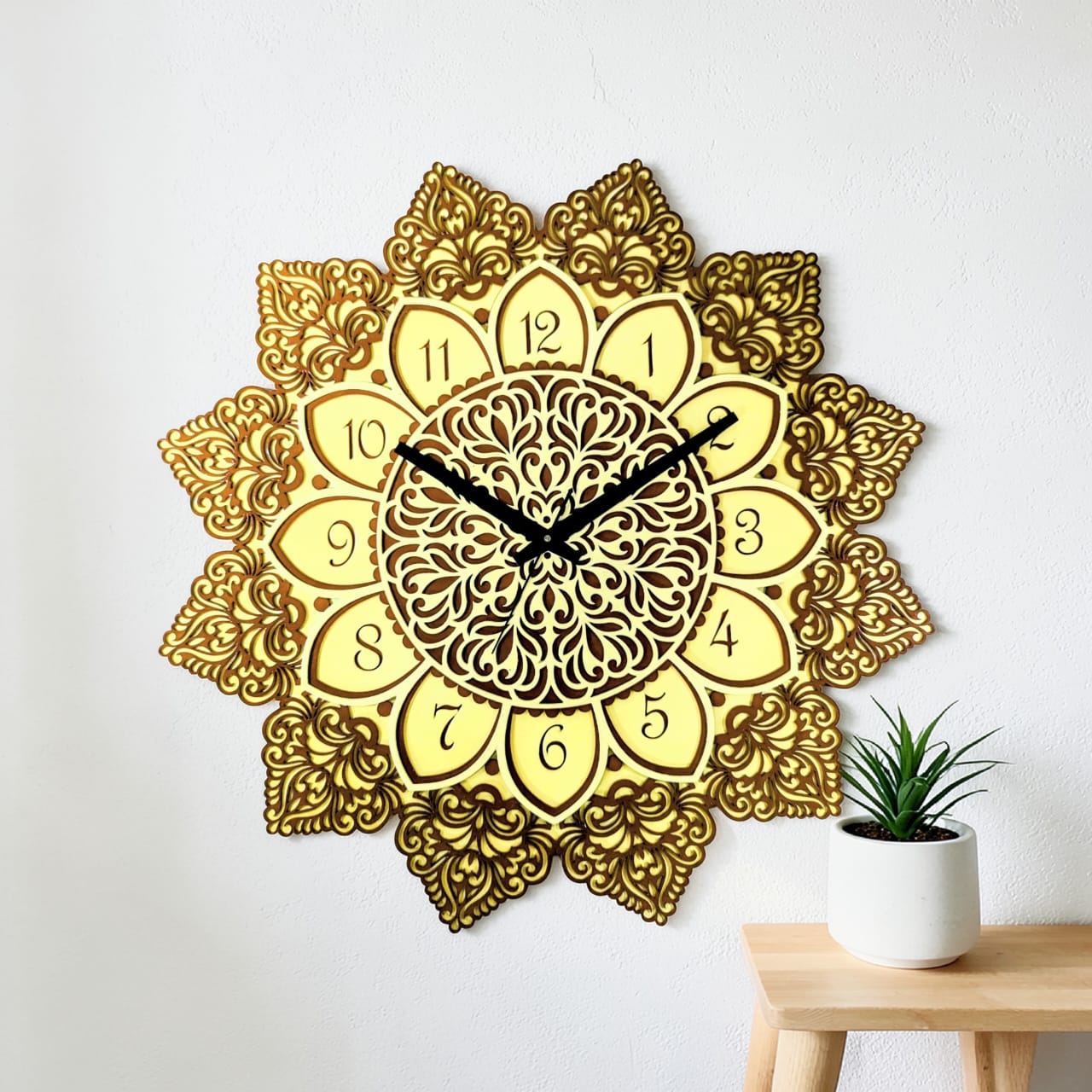 Golden Bloom Mandala Wall Clock