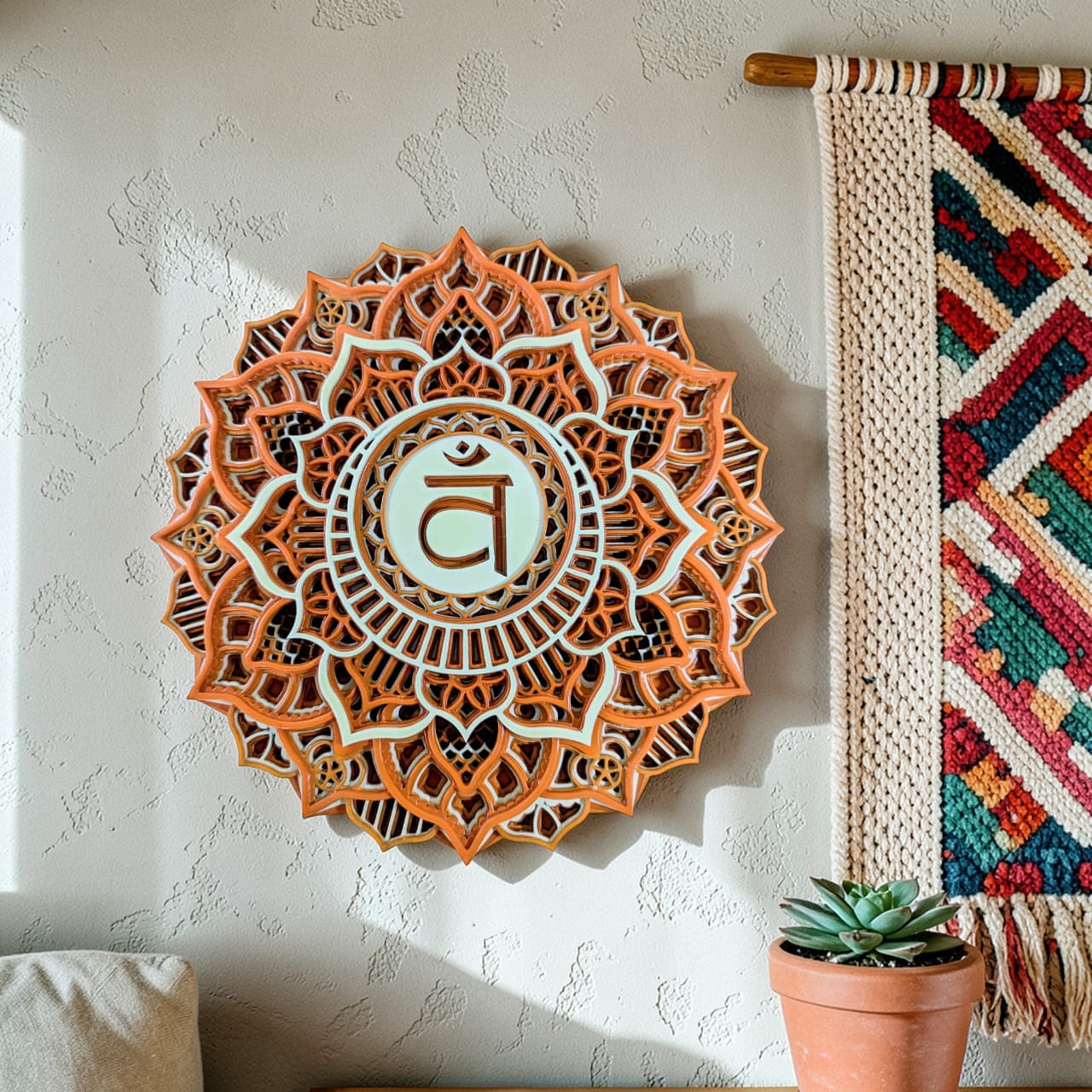 Sacred Aura wooden mandala wall art with intricate laser-cut design
