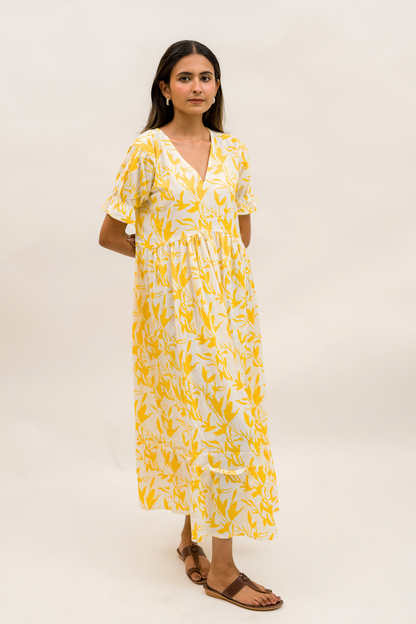 Sunny Yellow Floral Cotton Dress