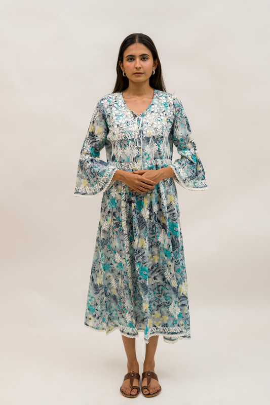 Floral Mulmul Chikankari Gown