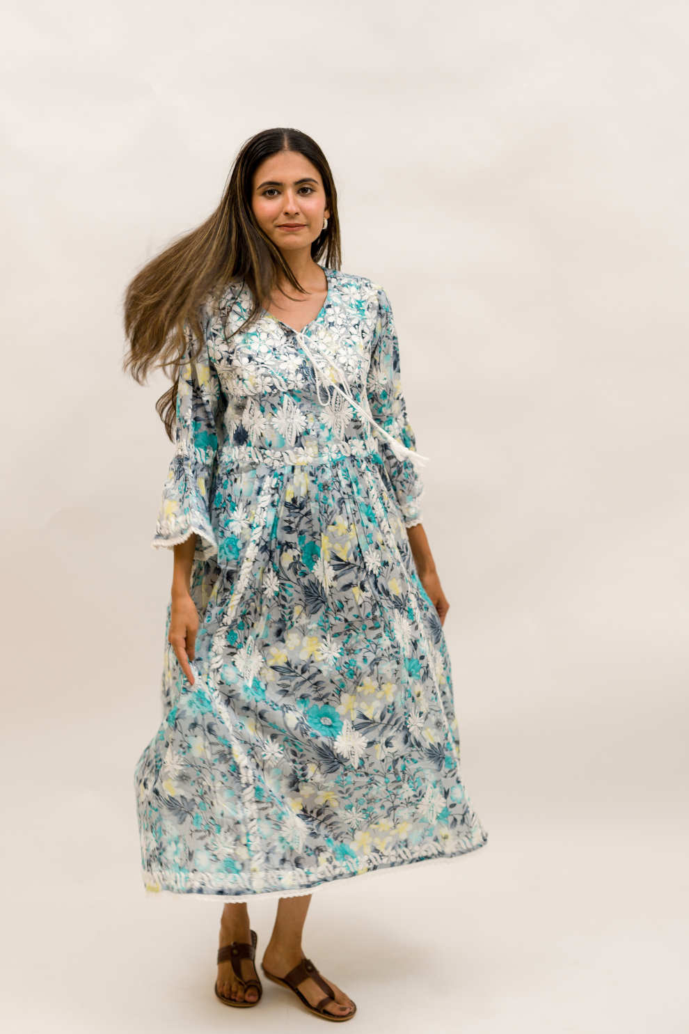 Floral Mulmul Chikankari Gown