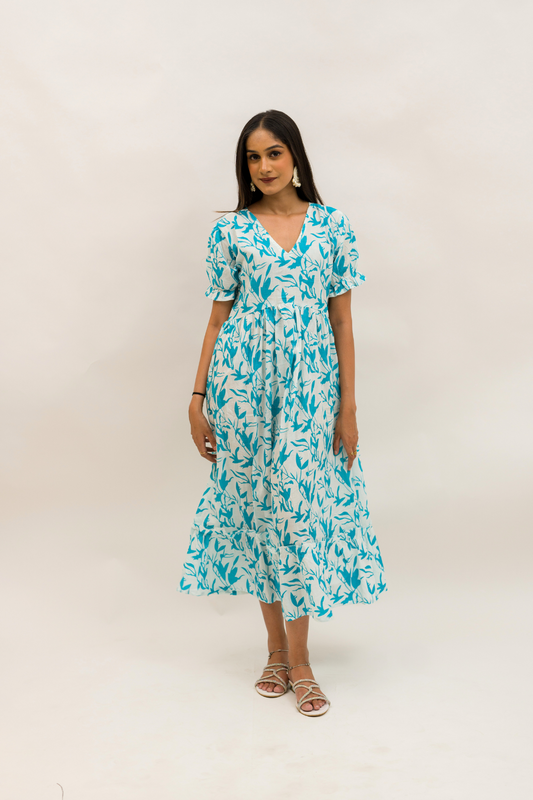 Breezy Blue Floral Cotton Dress