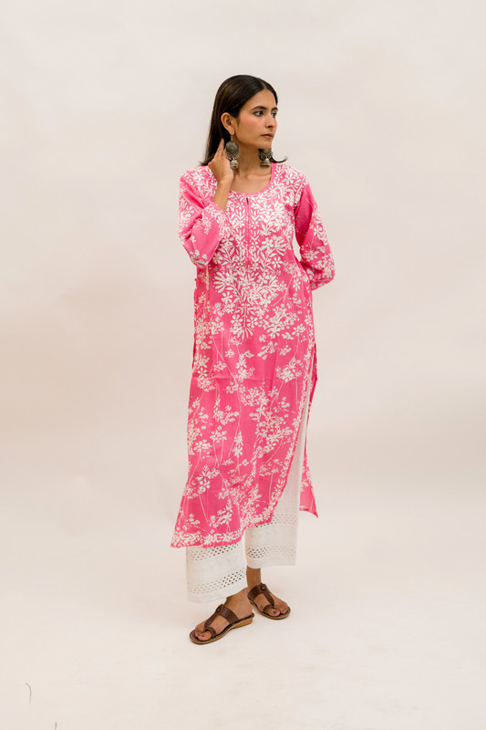 Mulmul Cotton Chikankari Kurta with Cotton Pant