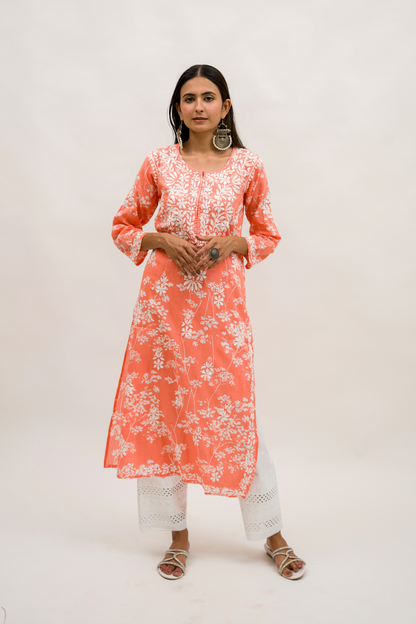 Mulmul Cotton Chikankari Kurta with Cotton Pant