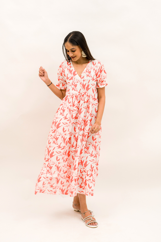 Coral Bliss Floral Cotton Dress