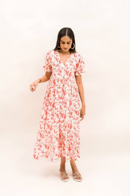 Coral Bliss Floral Cotton Dress