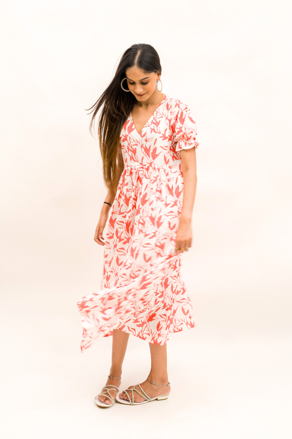 Coral Bliss Floral Cotton Dress