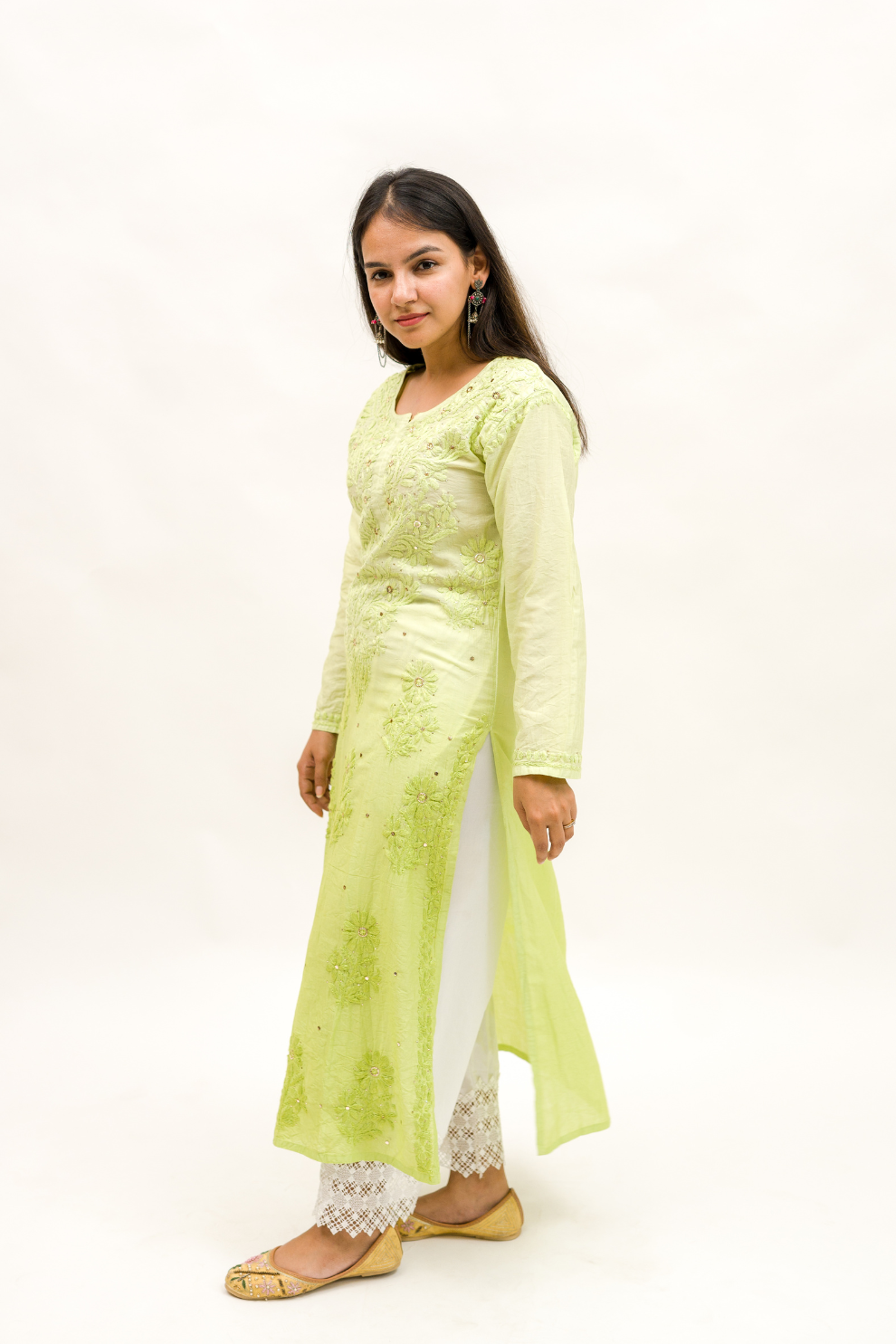 Chanderi Chikankari Kurta with Mukaish Work and Cotton Palazzo Set