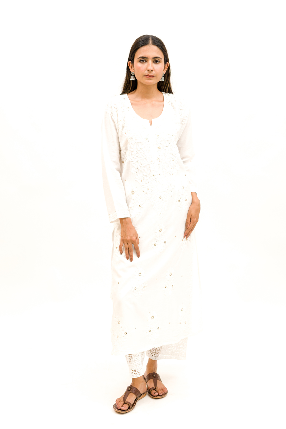 Chanderi Chikankari Kurta with Mukaish Work and Cotton Palazzo Set