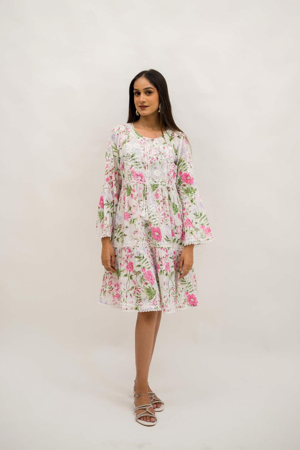 Floral Mulmul Chikankari Dress