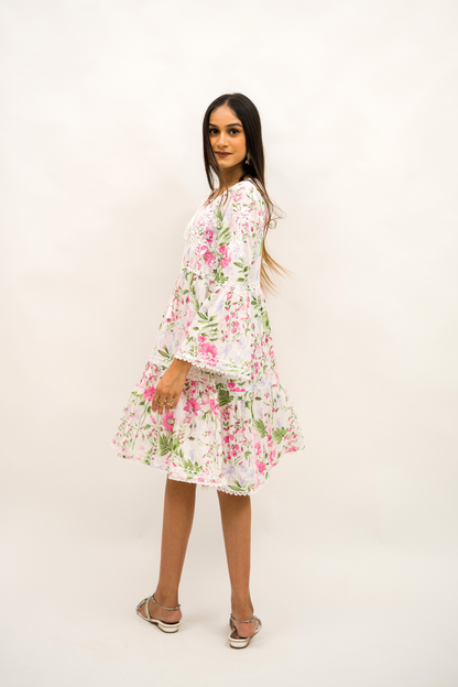 Floral Mulmul Chikankari Dress