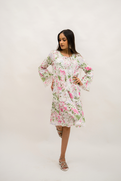 Floral Mulmul Chikankari Dress