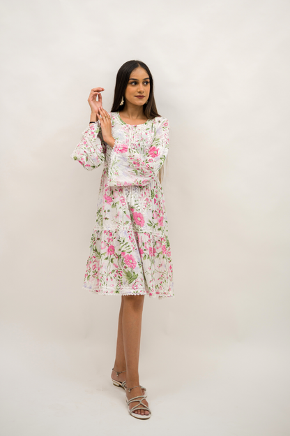 Floral Mulmul Chikankari Dress