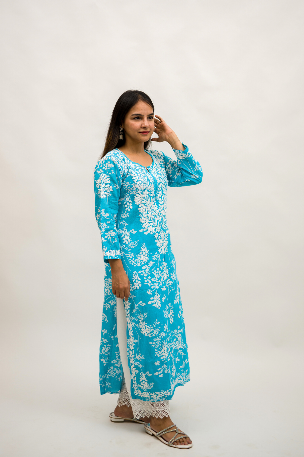 Mulmul Cotton Chikankari Kurta with Cotton Pant